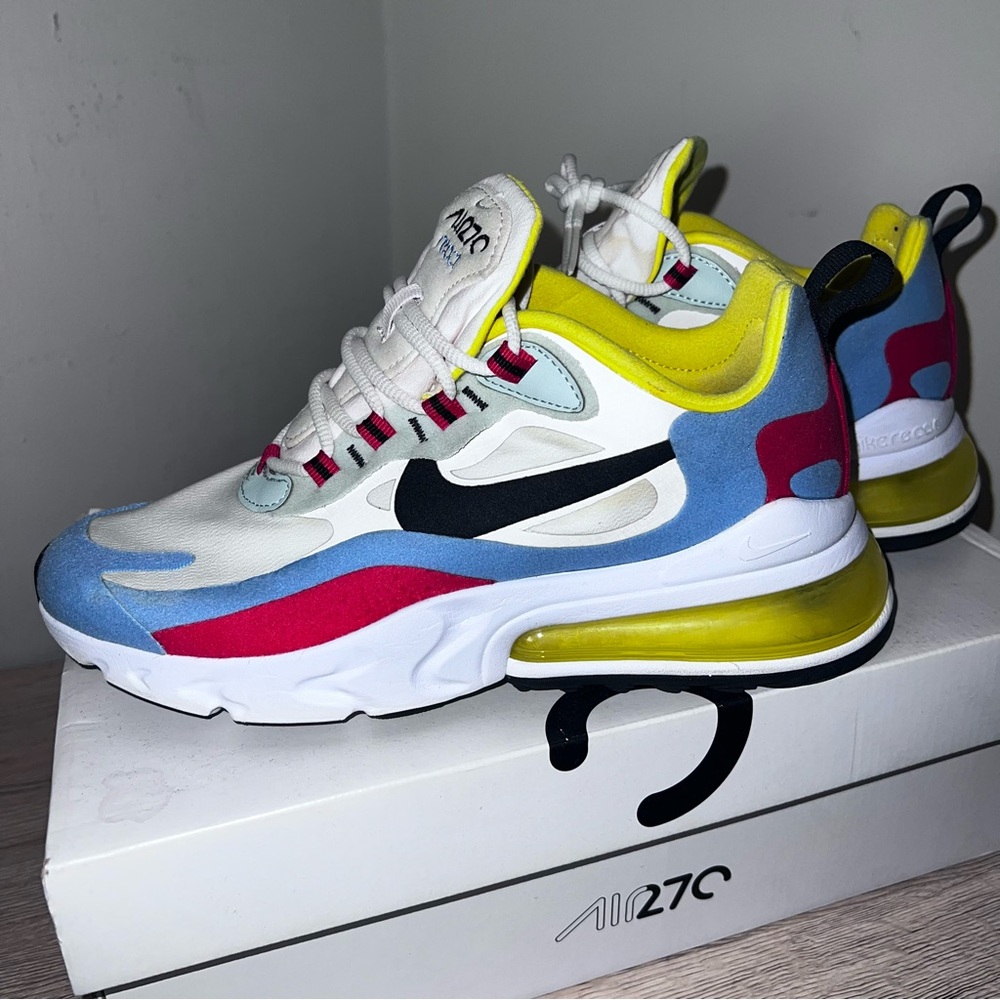 Nike Air Max 270 React in Blue, Pink, and Yellow - Picture 8 of 10
